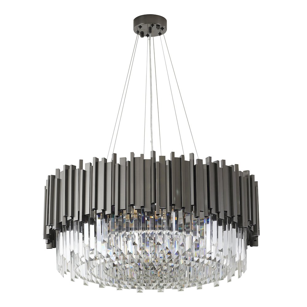 12-Light Black Stainless Steel Chandelier With Clear Crystals. Picture 2