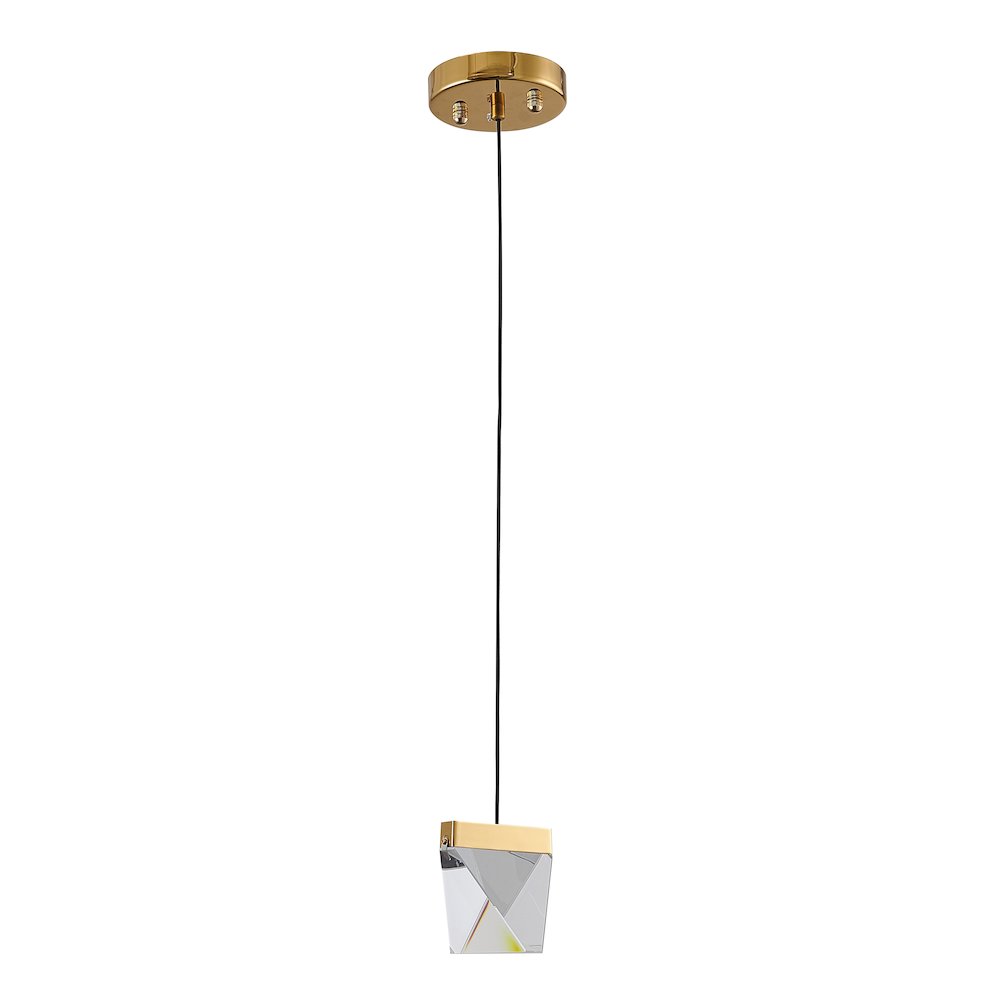 1-Light Brass Iron LED Pendant With A Clear Crystal. Picture 2