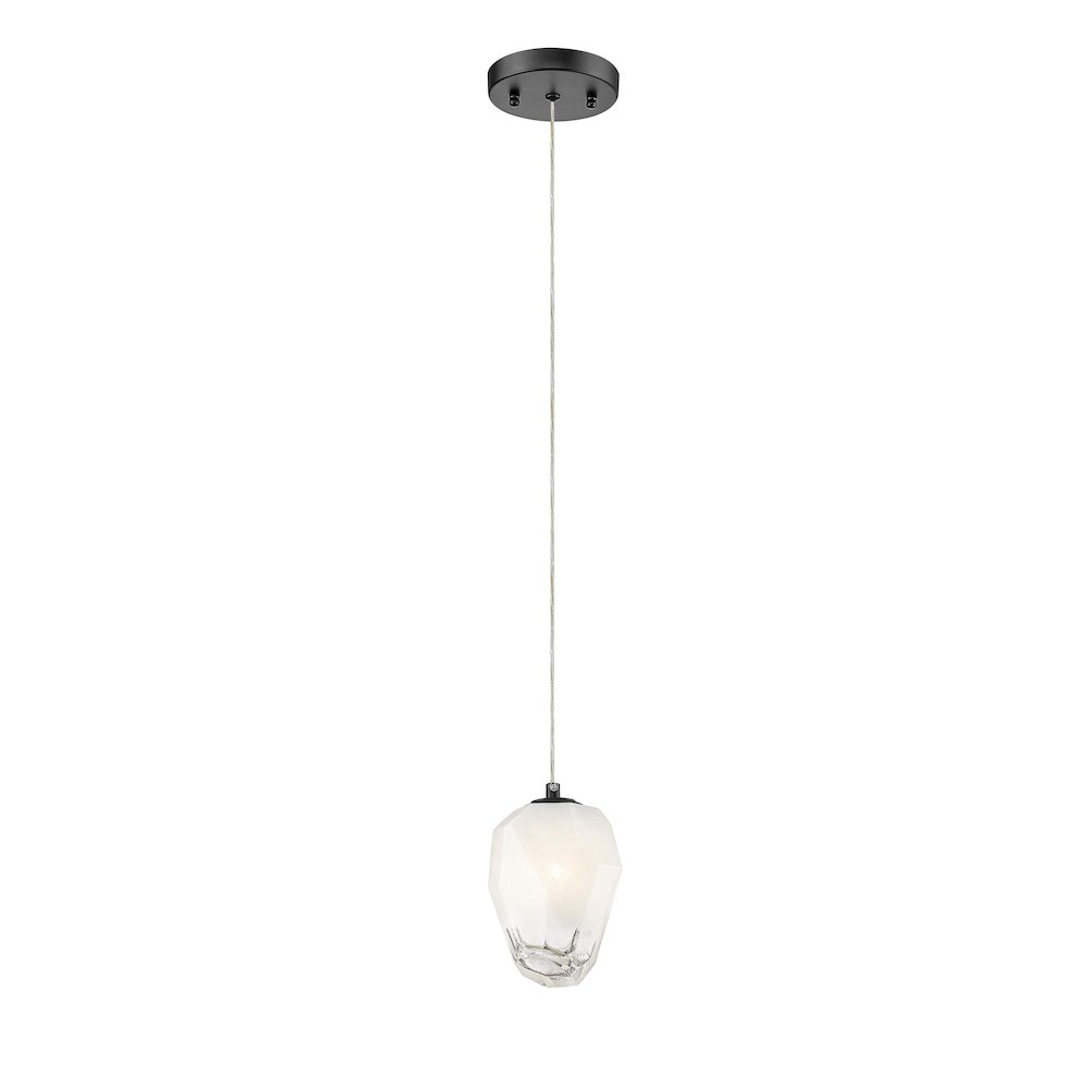 1-Light Black Pendant With A White Glass Shade. Picture 1