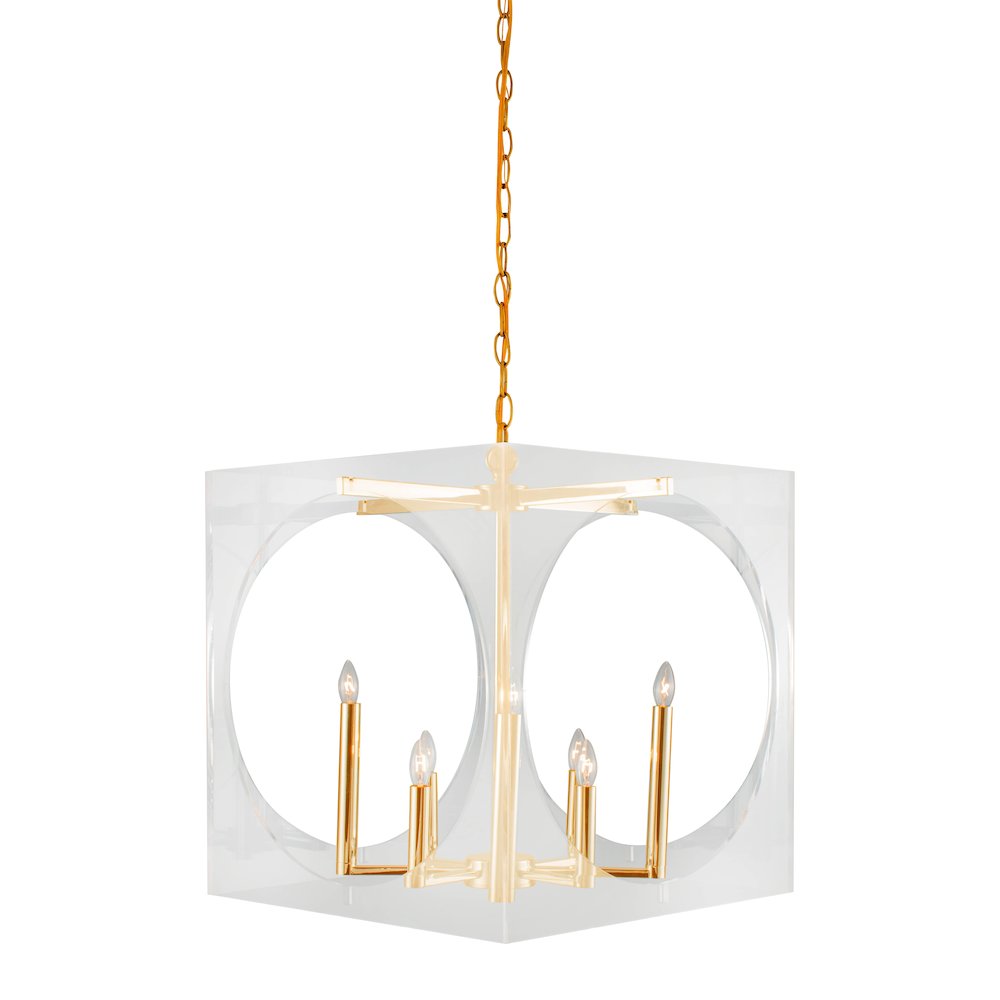 8-Light Gold Chandelier With A Clear Acrylic Shade. Picture 1