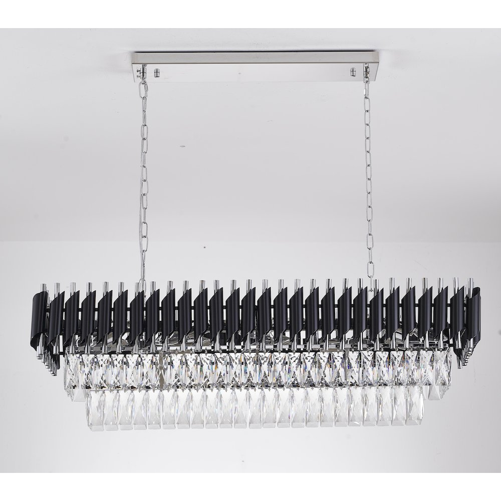 12-Light black and chrome chandelier, clear hanging crystals. Picture 4