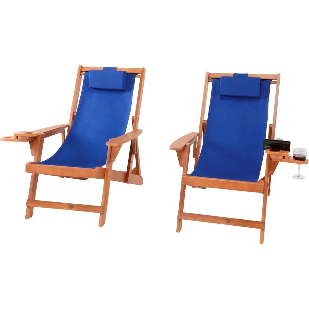 Canvas Sling Chair With Cup And Wine Holder (Set Of 2). Picture 1
