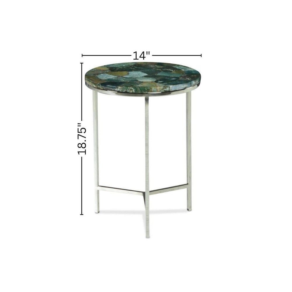 Agate Top Chairside Table, Round Stone Top, Chrome Base, Green. Picture 7