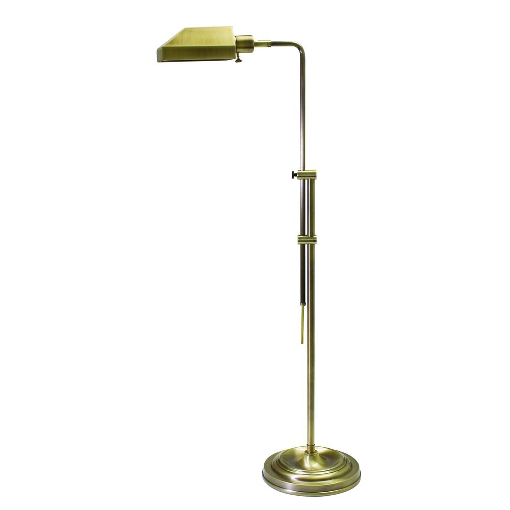 Coach Adjustable Antique Brass Pharmacy Floor Lamps. Picture 1
