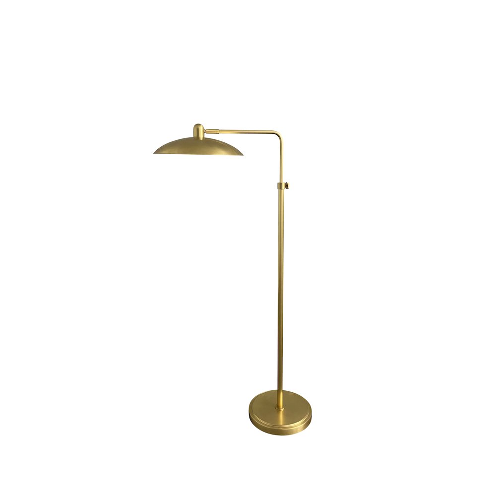 Ridgeline natural brass adjustable floor lamp with metal dome shaped shade. Picture 1