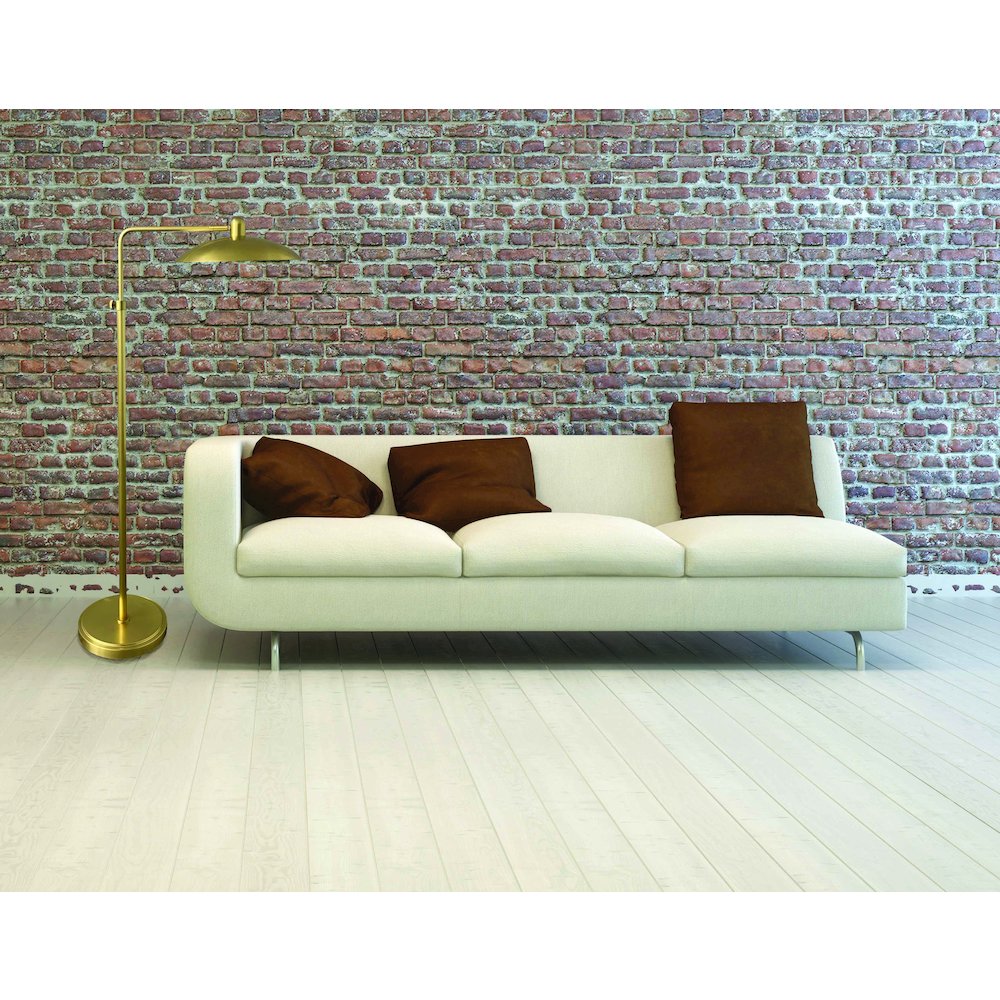 Ridgeline natural brass adjustable floor lamp with metal dome shaped shade. Picture 2