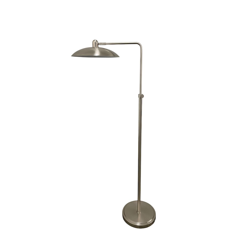 Ridgeline satin nickel adjustable floor lamp with metal dome shaped shade. Picture 1