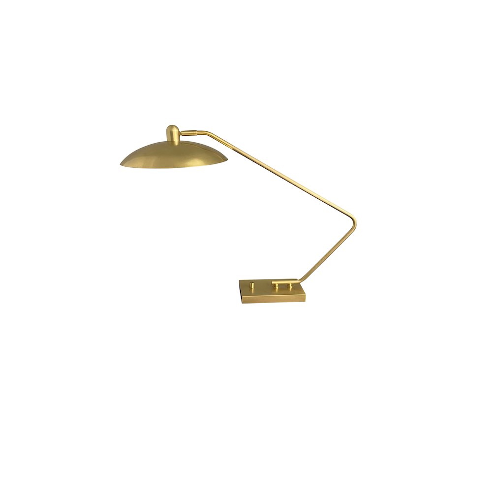 Ridgeline natural brass task table lamp with angled arm, metal dome shaped shade. Picture 1