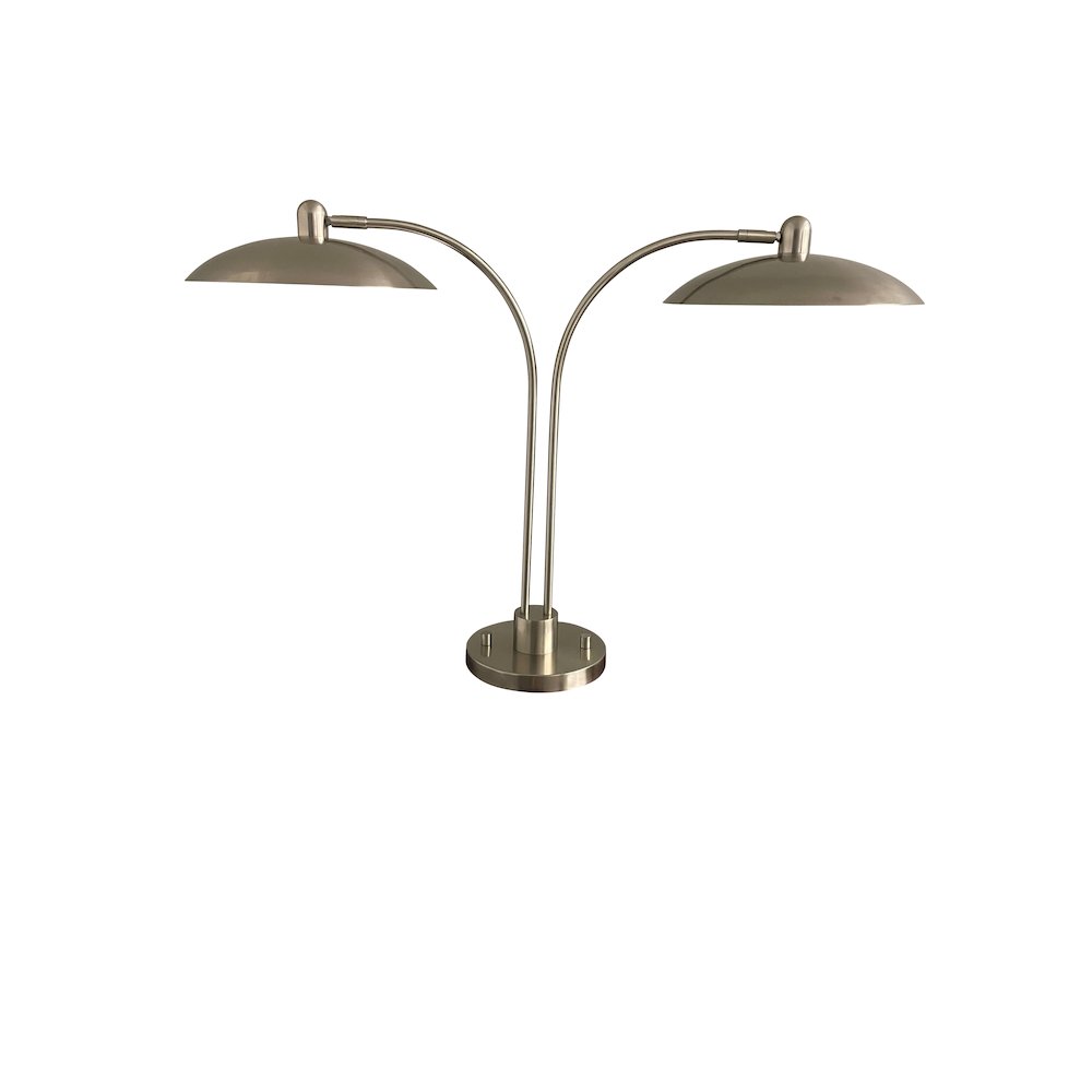 Ridgeline satin nickel adjustable double table lamp,two metal dome shaped shades. Picture 1
