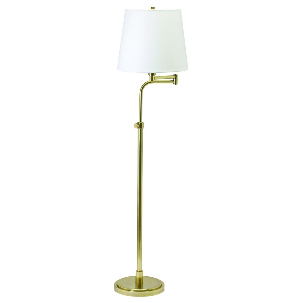 Townhouse Adjustable Swing Arm Floor Lamps in Raw Brass. Picture 1