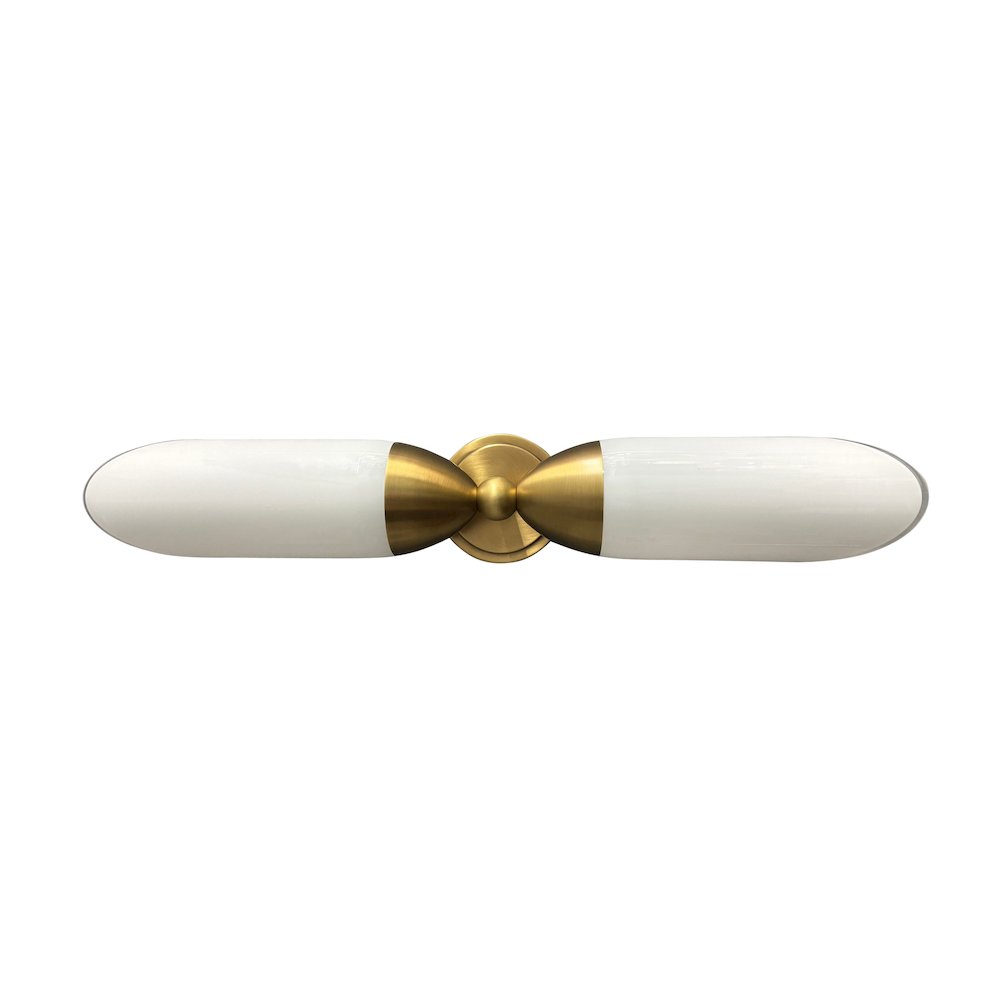 Double brushed brass sconce with slant cut white glass. Picture 3