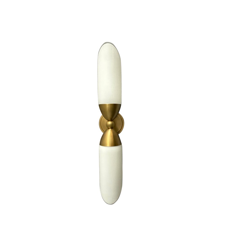 Double brushed brass sconce with slant cut white glass. Picture 2