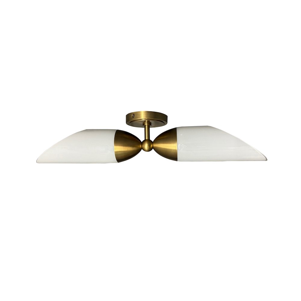Double brushed brass sconce with slant cut white glass. Picture 1