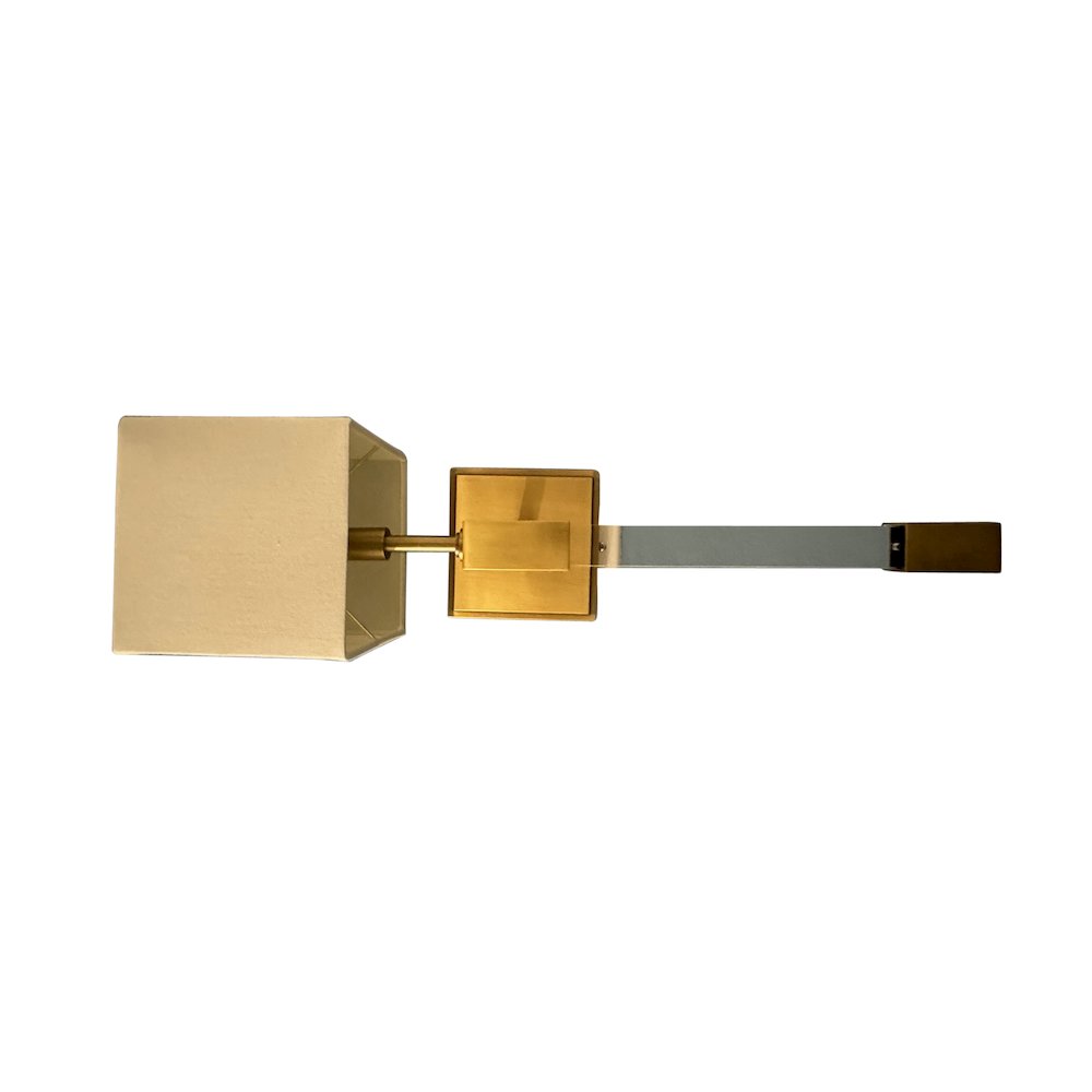Single bushed brass sconce with acrylic accents and fabric shade. Picture 1