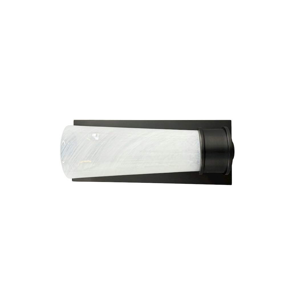 Single oil rubbed bronze sconce with rectangular backplate and glass shade. Picture 2