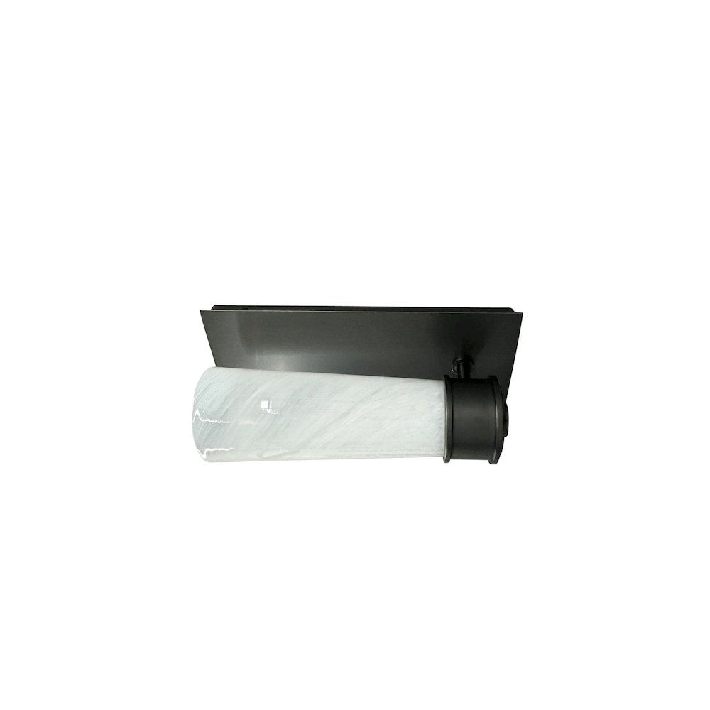 Single oil rubbed bronze sconce with rectangular backplate and glass shade. Picture 1