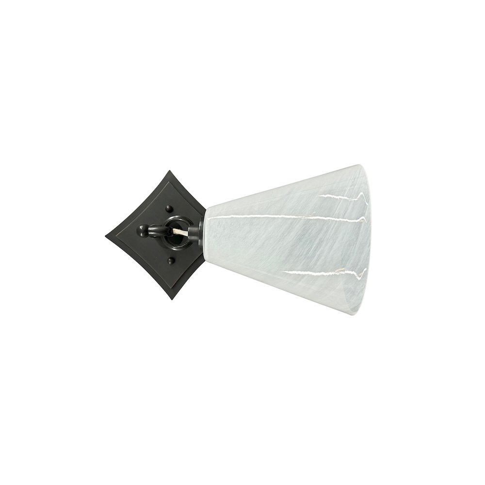 Single oil rubbed bronze lantern sconce with white swirl glass shade. Picture 2