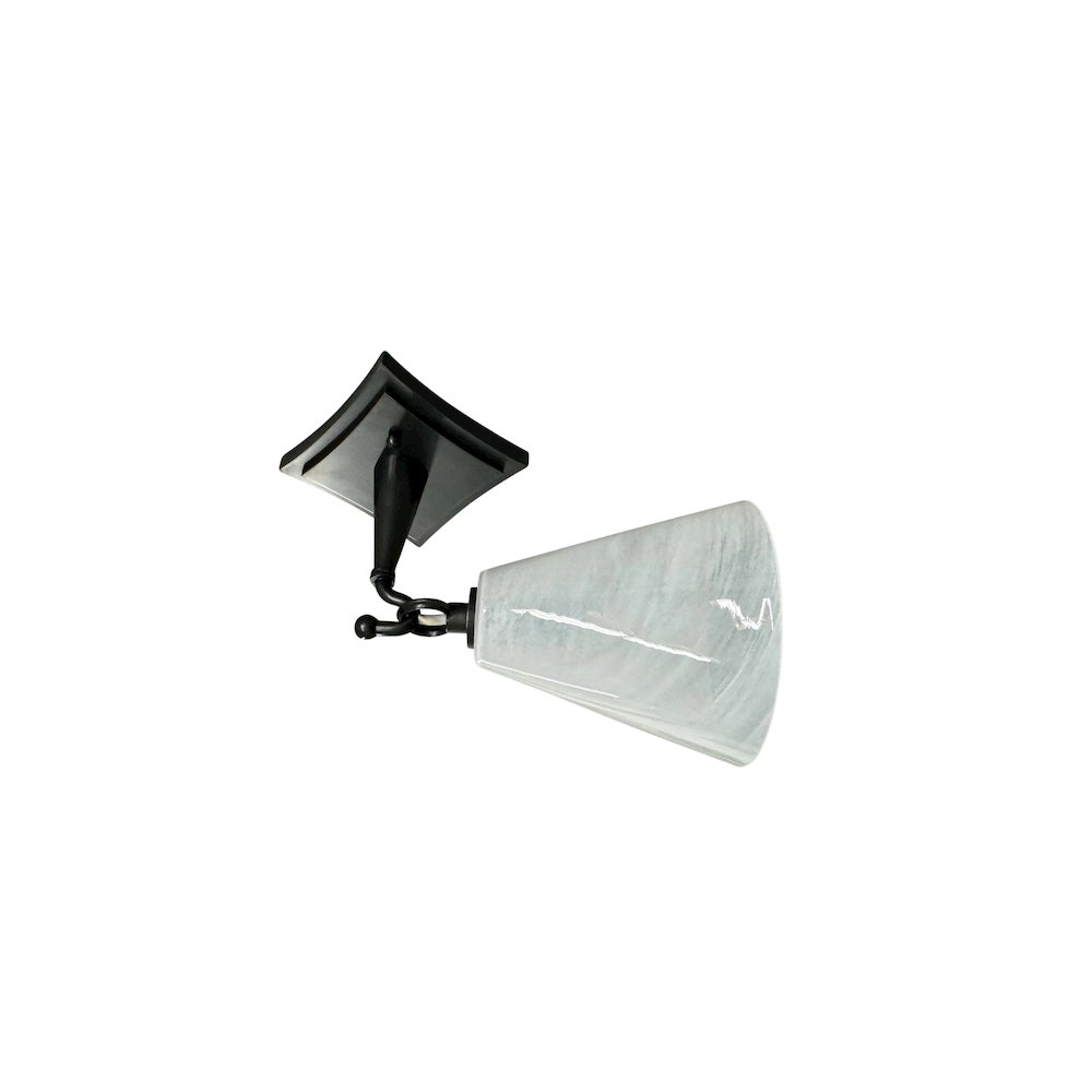 Single oil rubbed bronze lantern sconce with white swirl glass shade. Picture 1