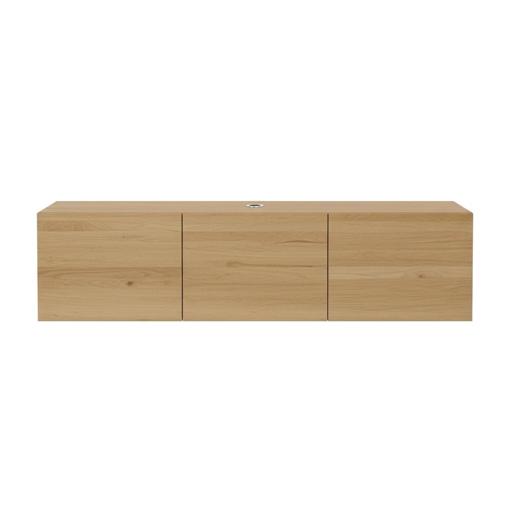 Brown floating TV stand, screens up to 75 inches, sturdy rubberwood. Picture 4