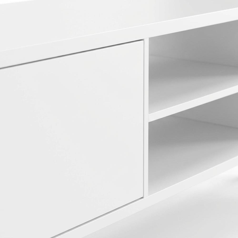 White Floating TV Stand with Wall Mount Design and Engineered Wood Finish. Picture 5
