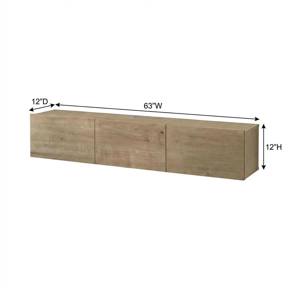 Brown floating TV stand, screens up to 75 inches, sturdy rubberwood. Picture 7
