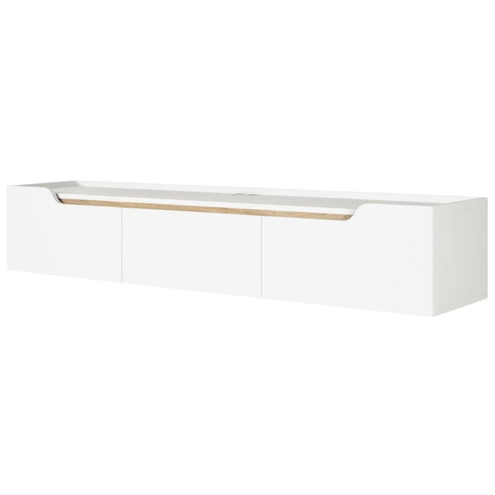 White Wall-Mounted TV Stand, Up to 80 Inch Screens, Engineered Wood Finish. Picture 1