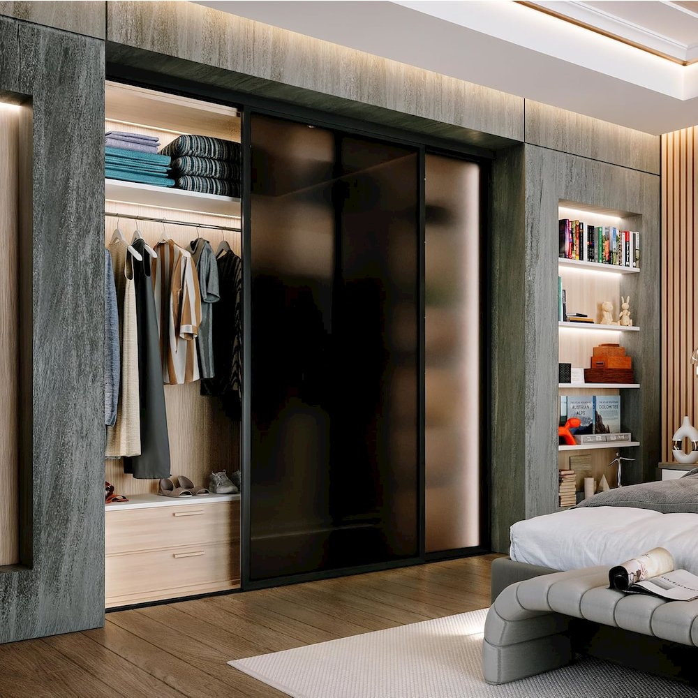 2 Panel Glass Sliding Closet Door with Aluminum Frame, Silent Glide Technology. Picture 1