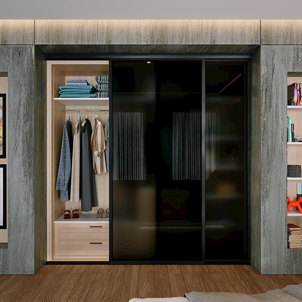 2 Panel Glass Sliding Closet Door with Aluminum Frame, Silent Glide Technology. Picture 2