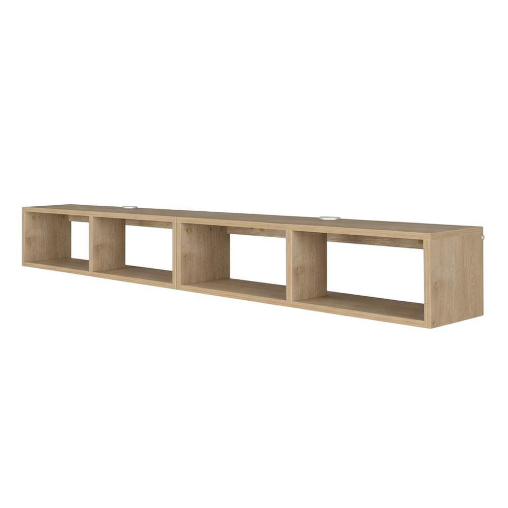 Oak floating TV shelf, modern wall-mounted design, sleek entertainment setup. Picture 1