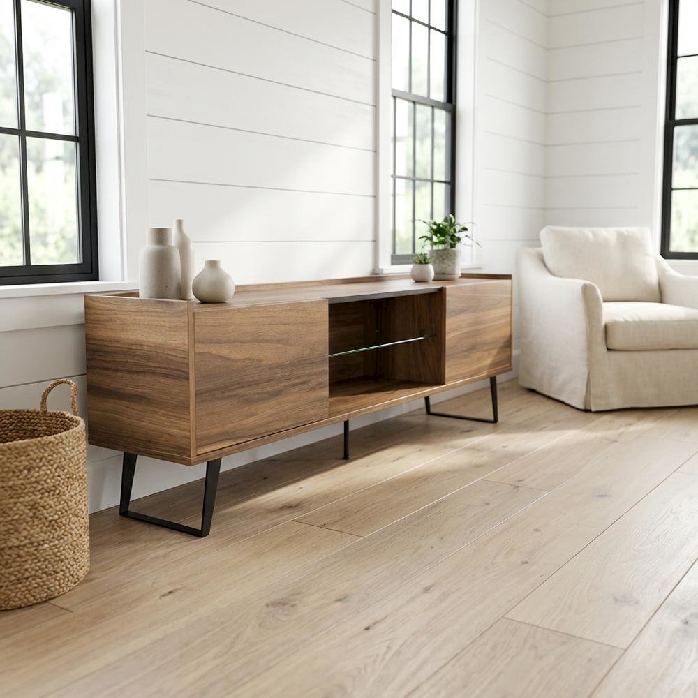 Walnut TV Stand for 65-80 Inch TVs with Engineered Wood Finish Durable Storage. Picture 2