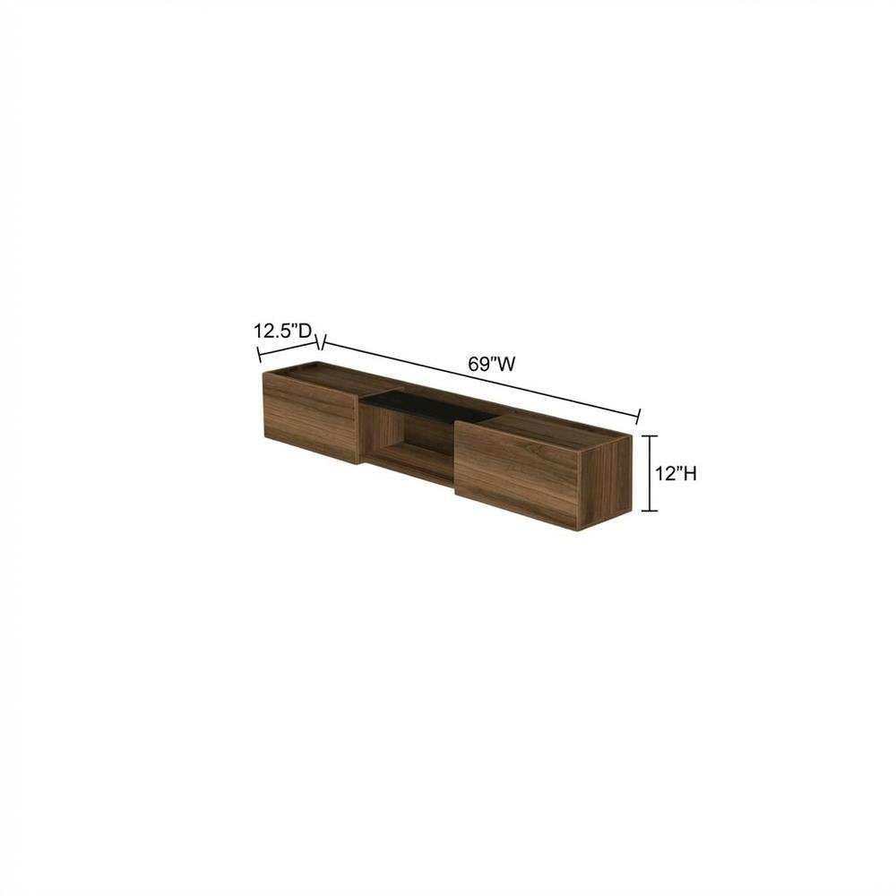 Walnut Wall-Mounted TV Stand for 65-Inch Screens with Engineered Wood Finish. Picture 7