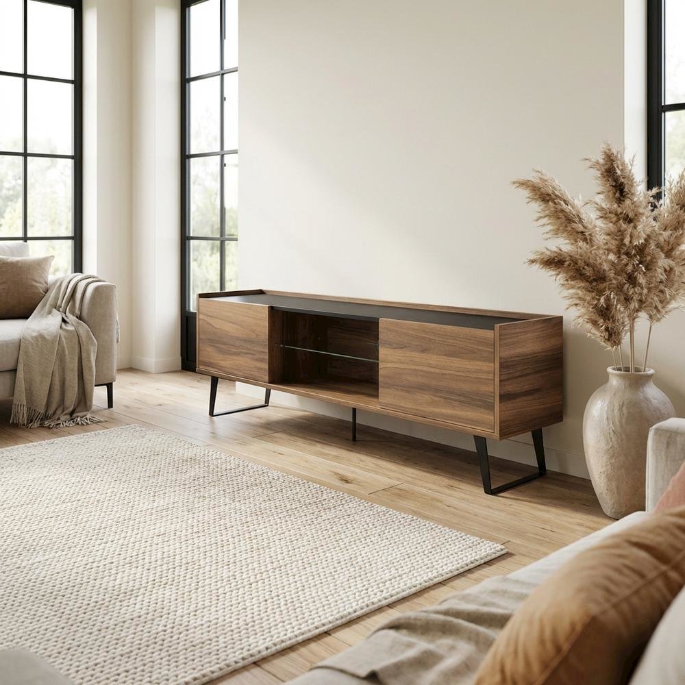 Walnut TV Stand for 65-80 Inch TVs with Engineered Wood Finish Durable Storage. Picture 3