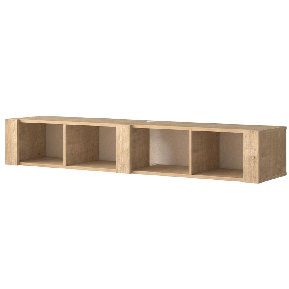 Beige Floating TV Stand for 75 Inch TVs – Wall Mounted Entertainment Center. Picture 1