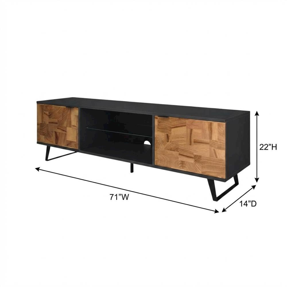Brown Mid Century Modern TV Stand with Glass Shelf and Rubberwood Veneers. Picture 7