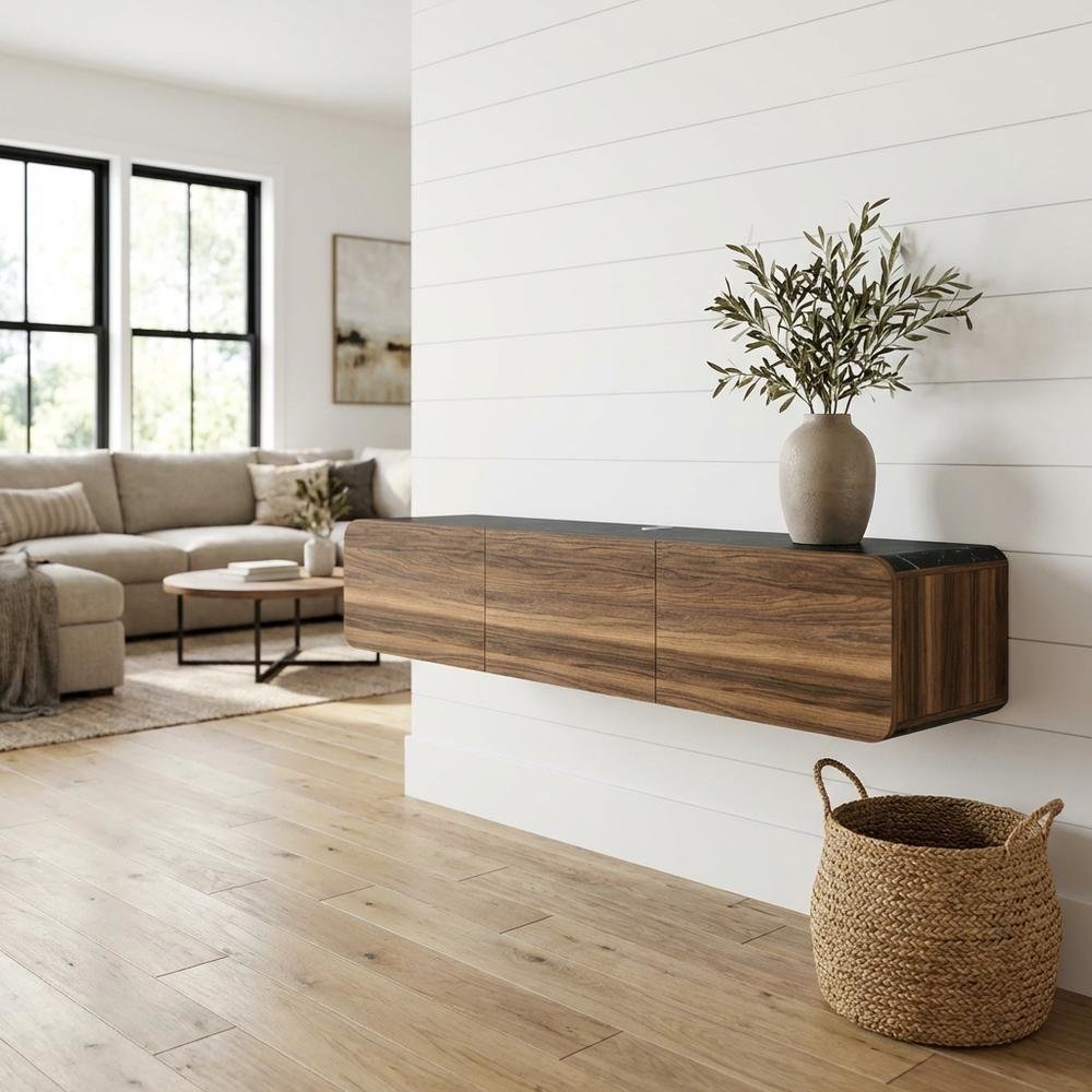 Walnut Wall Mount TV Stand for Up to 80 Inch Screens and Indoor Use. Picture 2