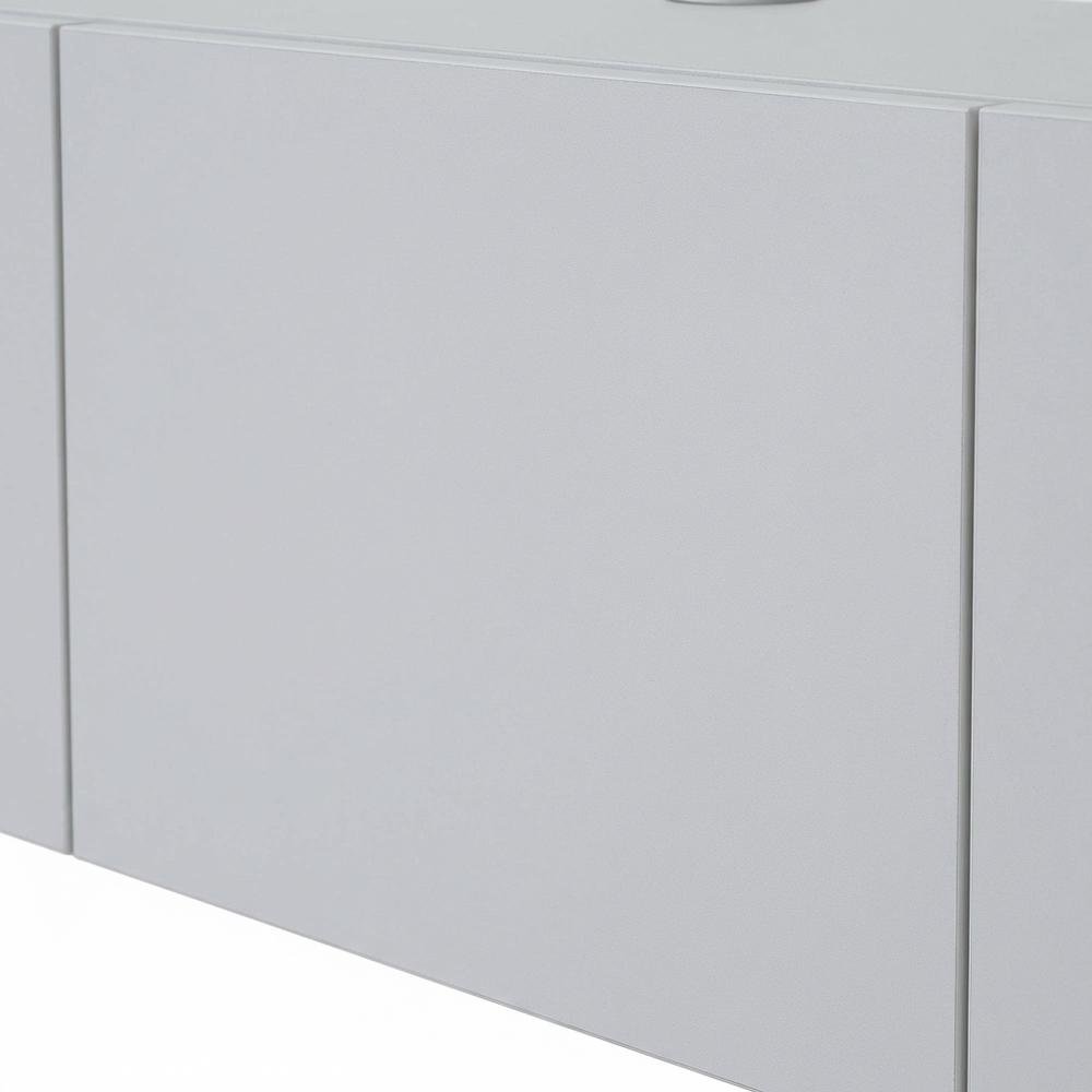 White Floating TV Stand for 75 Inch Screens with Solid Wood and Veneer Finish. Picture 5