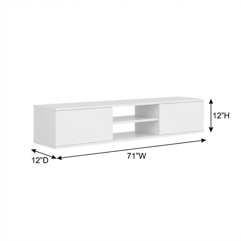 White Floating TV Stand with Wall Mount Design and Engineered Wood Finish. Picture 7