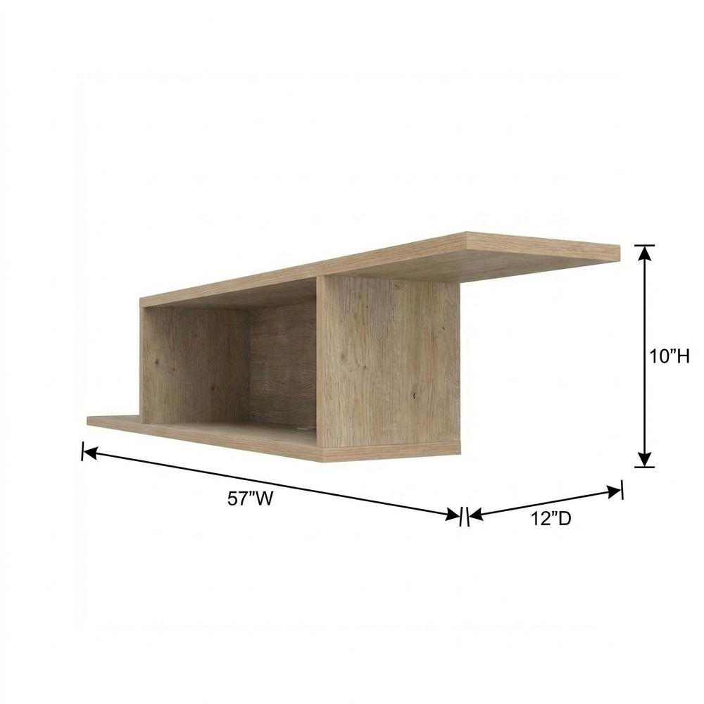 Beige Wall Mount TV Stand for 65 Inch Screens with Engineered Wood Shelf. Picture 7