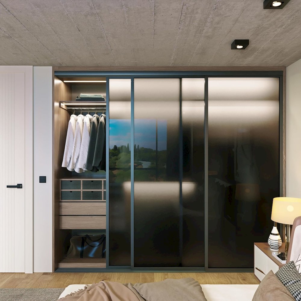3 Panel Glass Sliding Closet Door, Aluminum Frame. Picture 2