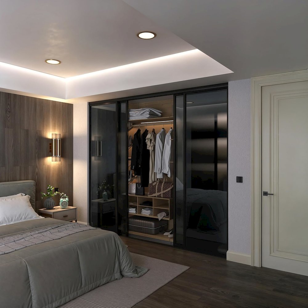 4 Panel Glass Sliding Closet Door with Aluminum Frame. Picture 2