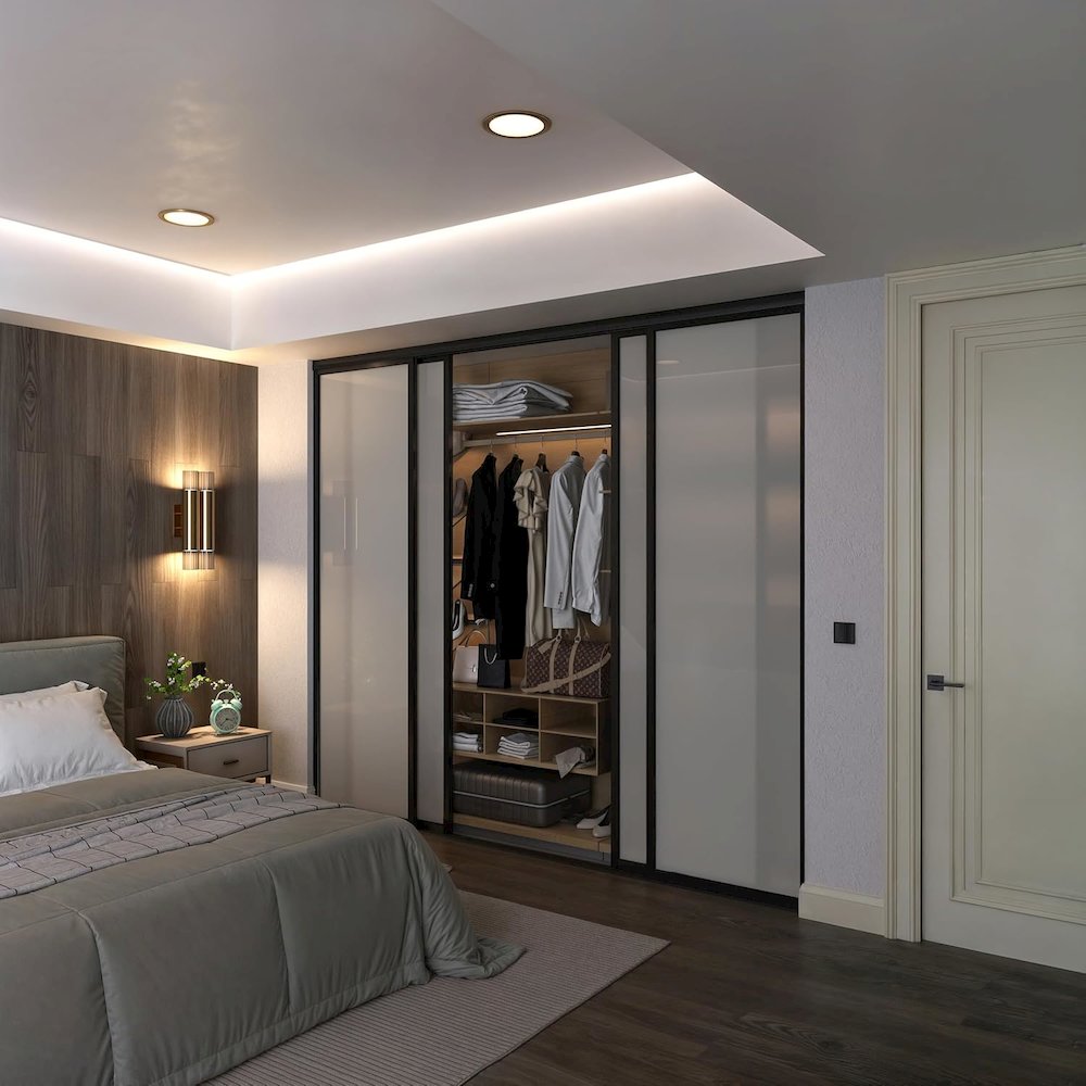 4 Panel Glass Sliding Closet Door with Aluminum Frame. Picture 2