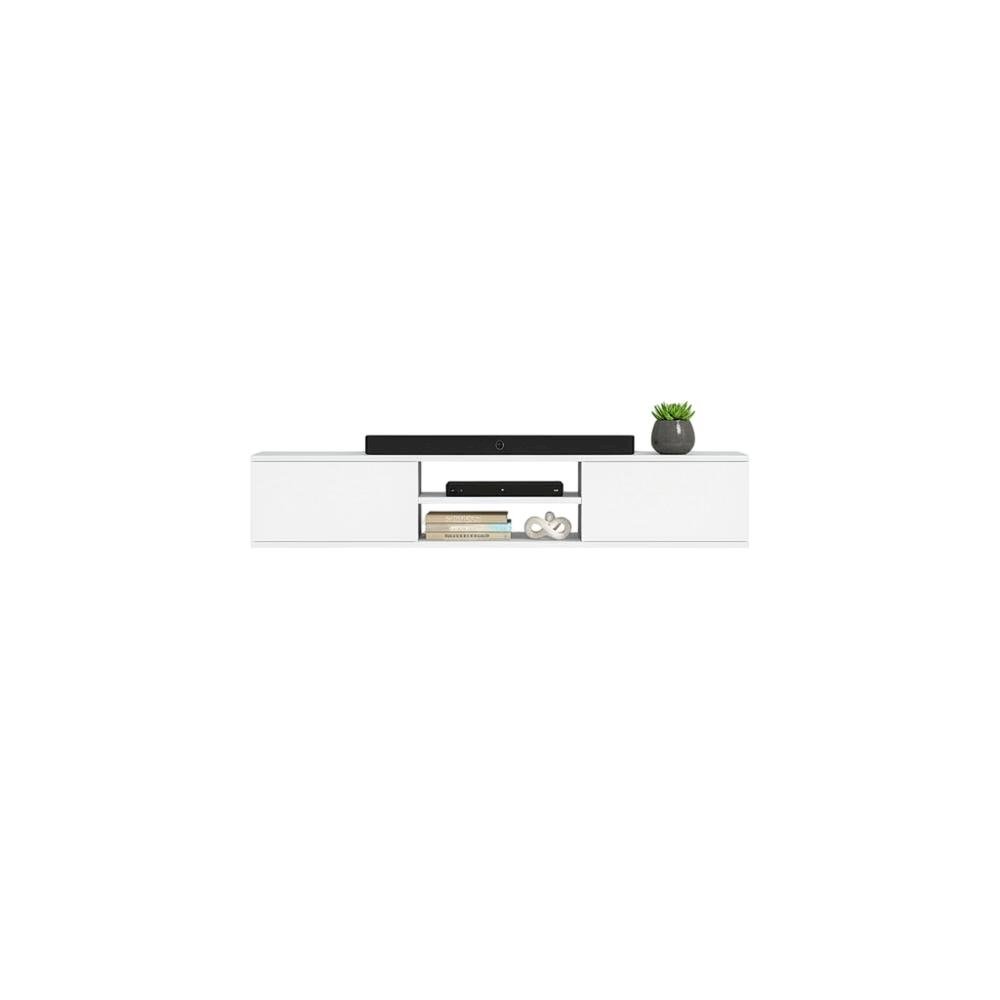 White Floating TV Stand with Wall Mount Design and Engineered Wood Finish. Picture 4