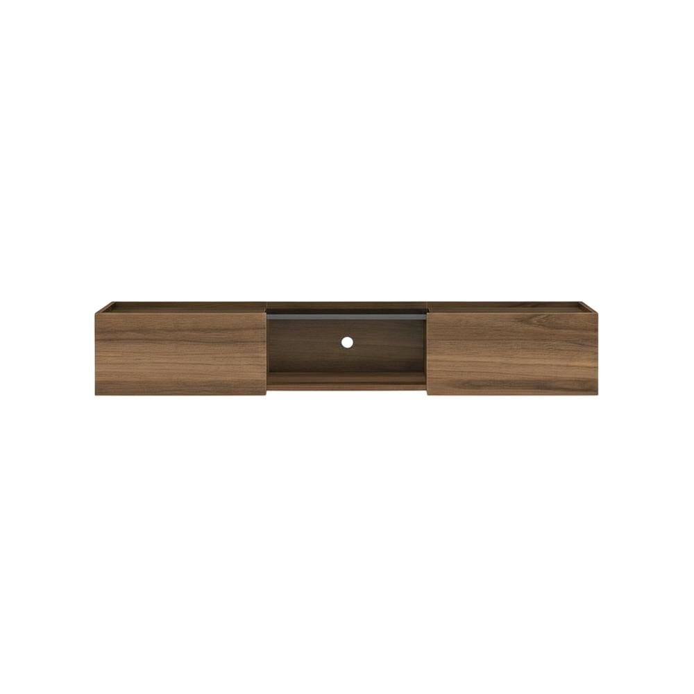 Walnut Wall-Mounted TV Stand for 65-Inch Screens with Engineered Wood Finish. Picture 4