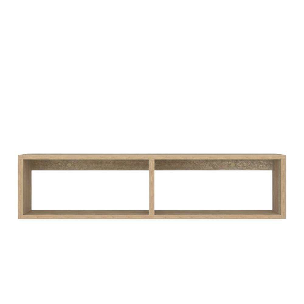 Oak floating TV stand with 2 shelves for modern living spaces. Picture 4