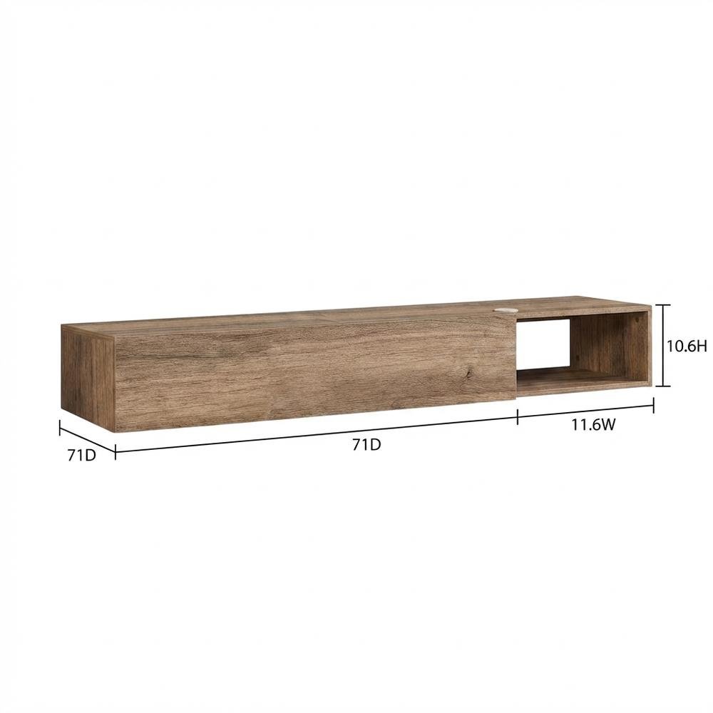 Wall Mounted TV Stand in Black with Modern Floating Shelf Design for 75-Inch TVs. Picture 7