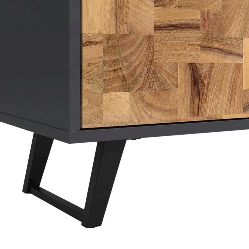 Brown Mid Century Modern TV Stand with Glass Shelf and Rubberwood Veneers. Picture 6