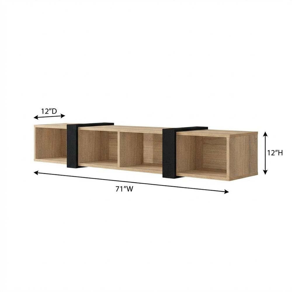 Walnut Floating TV Stand for 75-Inch Wall Mount with Engineered Wood Finish. Picture 7
