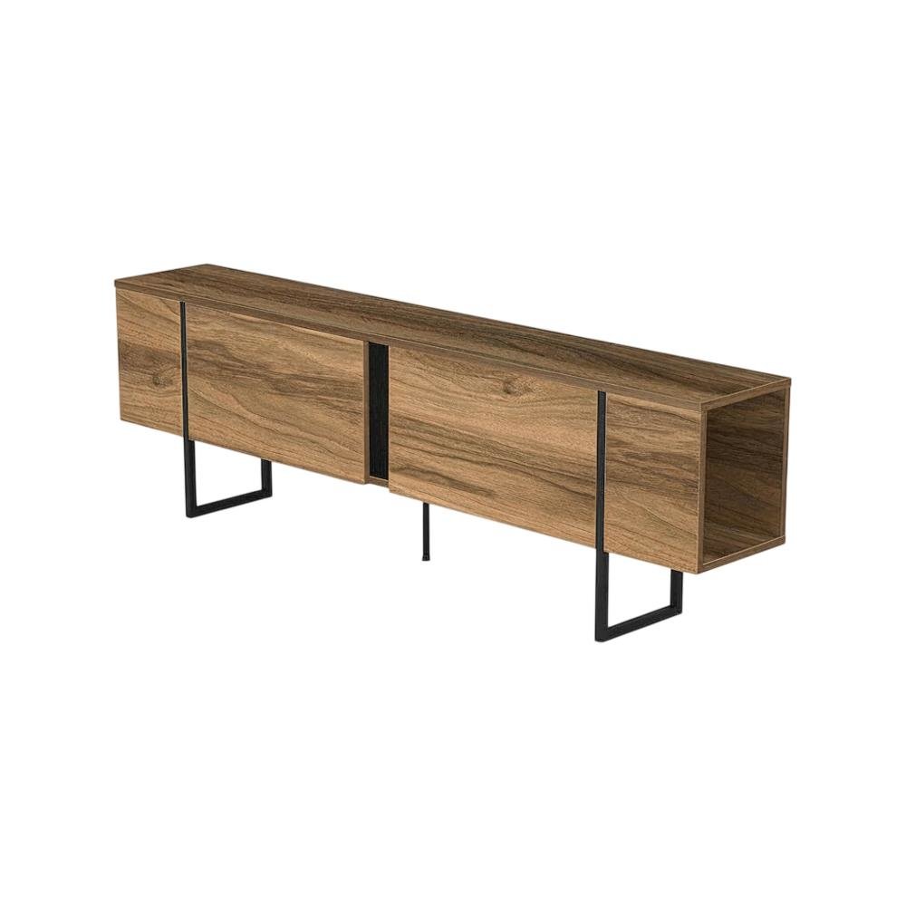 Walnut Modern TV Stand and Media Console with Engineered Wood Finish. Picture 1