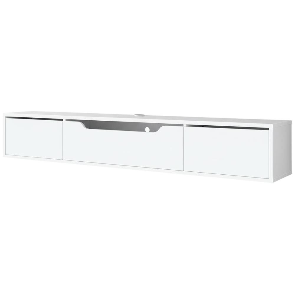 White Wall-Mounted TV Stand, Up to 80 Inch Screens, Engineered Wood Material. Picture 1
