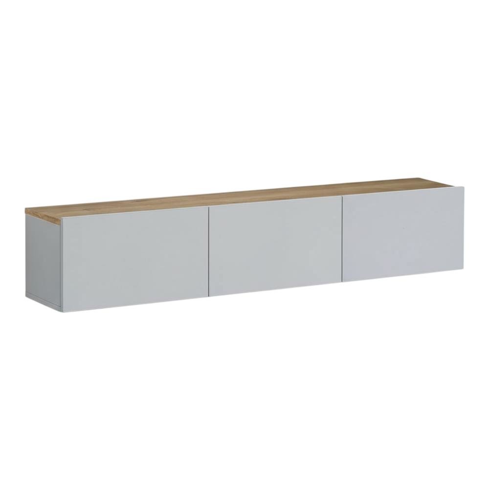 Wall-Mounted TV Stand for Up to 75 Inch Displays in White and Sapphire Oak**. Picture 1